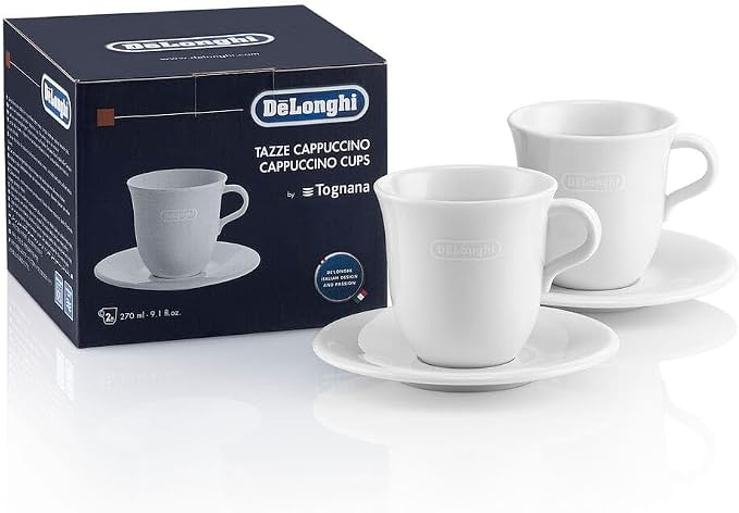 De'Longhi Porcelain Cappuccino Cups and Saucers - Set of 2 | DLSC309