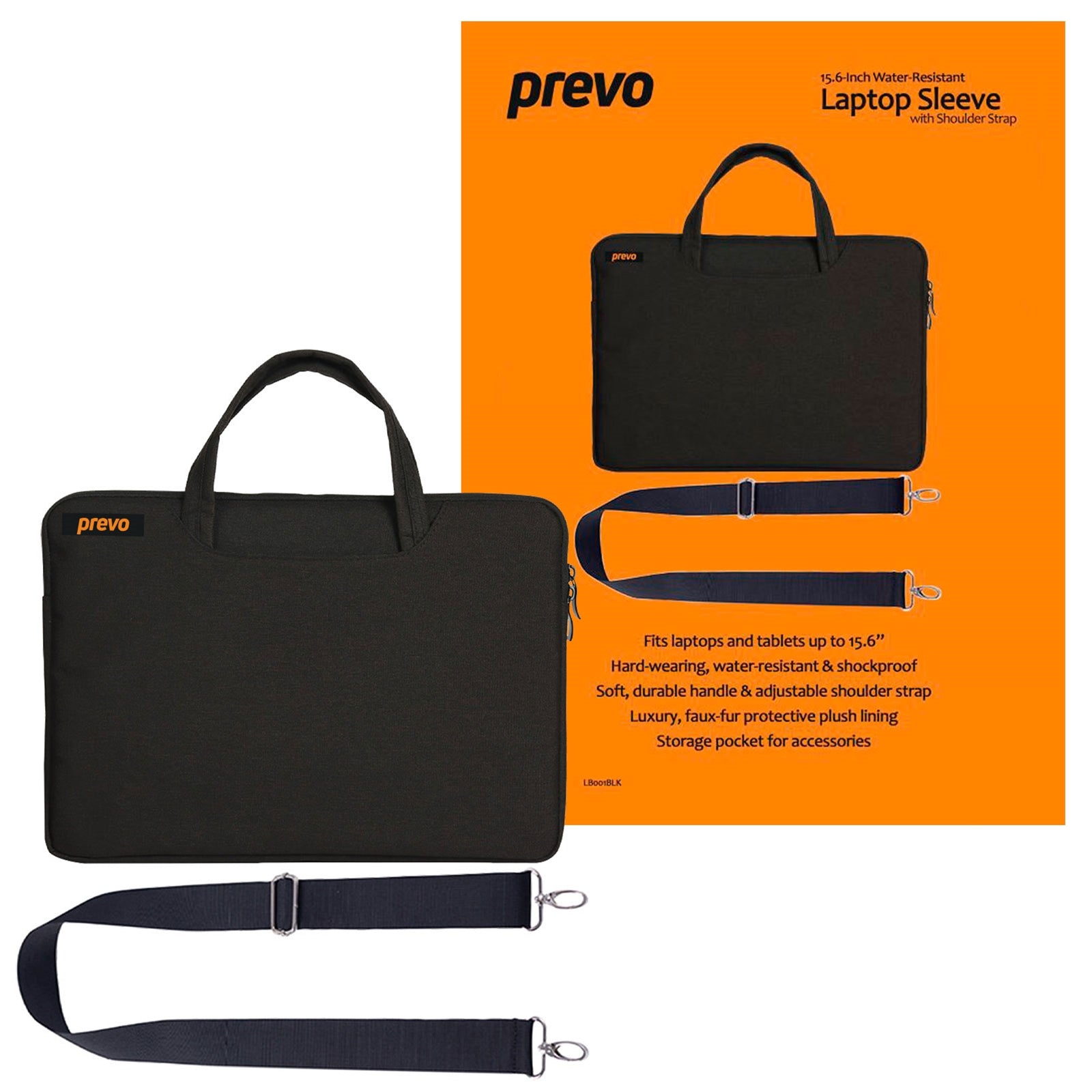 Prevo 15.6 Inch Laptop Bag, Cushioned Lining, With Shoulder Strap, Black | 26070