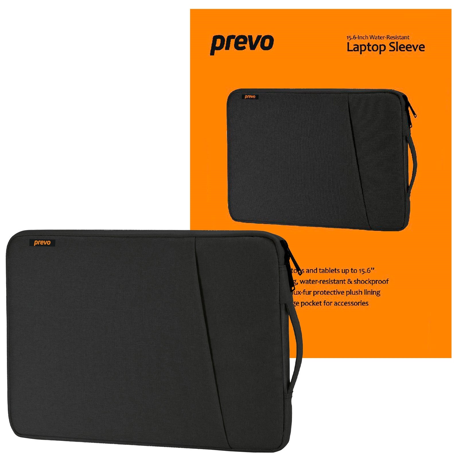 Prevo 15.6 Inch Laptop Sleeve, Side Pocket, Cushioned Lining, Black | 684186