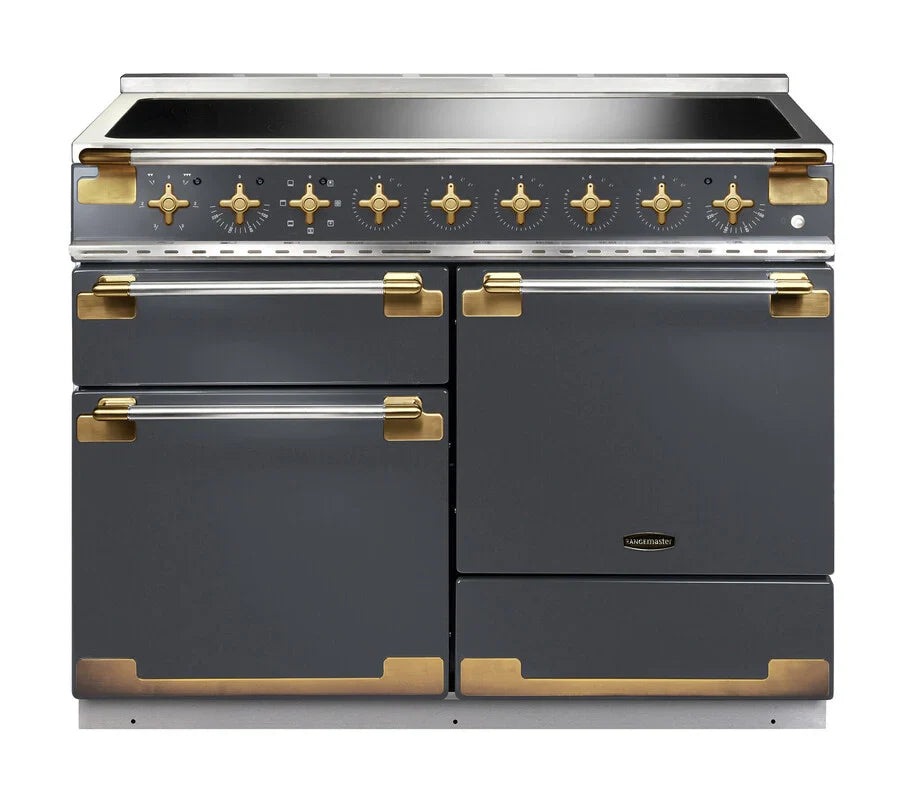 Rangemaster Elise 110cm Induction Range Cooker - Slate with Antique Brass Trim | ELS110EISL/AB