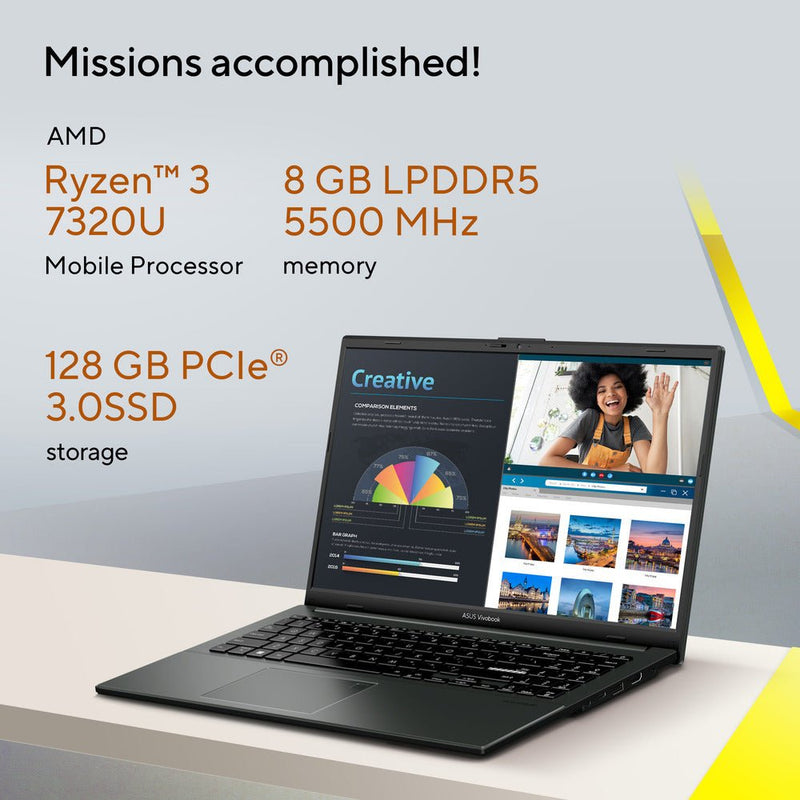 Asus Vivobook Go AMD Ryzen 3 15.6" 8GB/128GB Laptop - Black | SE1504FA-NJ715W Asus Laptop Euronics Ireland
