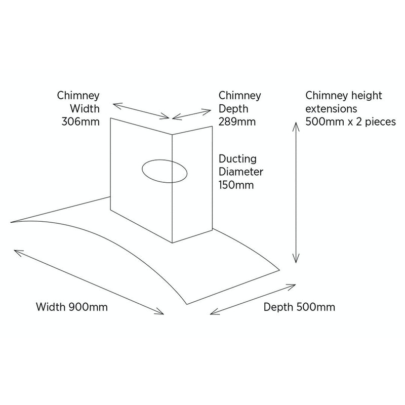 Belling 90cm Curved Chimney Hood | CHIM904GSTA Belling Euronics.ie