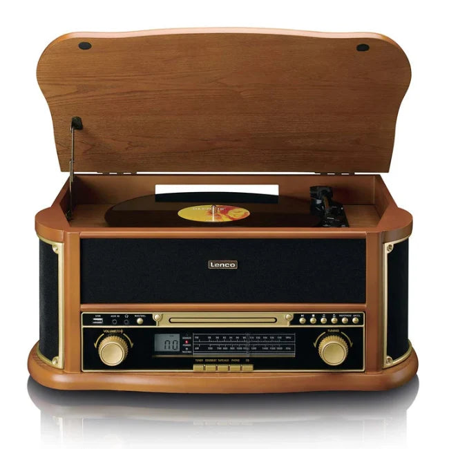 Lenco Classic Phono Retro Record Player with CD, Cassette and Radio - Wood | TCD-2551WD