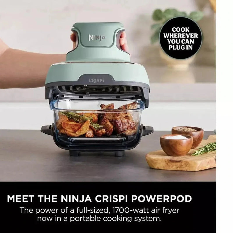 Ninja Crispi™ 4-in-1 Portable Glass Air Fryer Cooking System - Sage | FN101UKSG Ninja Grill Euronics Ireland