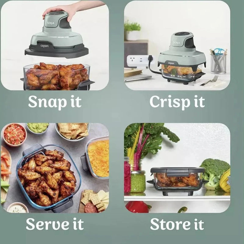 Ninja Crispi™ 4-in-1 Portable Glass Air Fryer Cooking System - Sage | FN101UKSG Ninja Grill Euronics Ireland