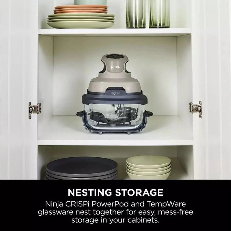Ninja Crispi™ 4-in-1 Portable Glass Air Fryer Cooking System - Stone | FN101UKST Ninja Grill Euronics Ireland