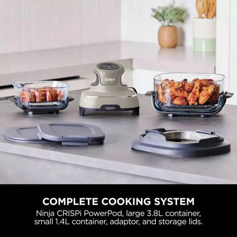 Ninja Crispi™ 4-in-1 Portable Glass Air Fryer Cooking System - Stone | FN101UKST Ninja Grill Euronics Ireland