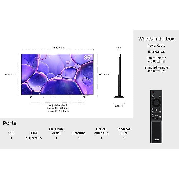 Samsung Crystal UHD 85″ 4K Smart TV | UE85U8000FKXXU